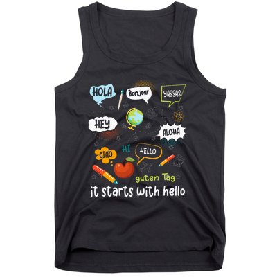 Friendship Inclusion Language Teacher It Starts With Hello Tank Top