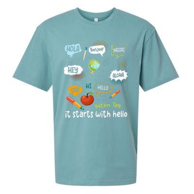 Friendship Inclusion Language Teacher It Starts With Hello Sueded Cloud Jersey T-Shirt