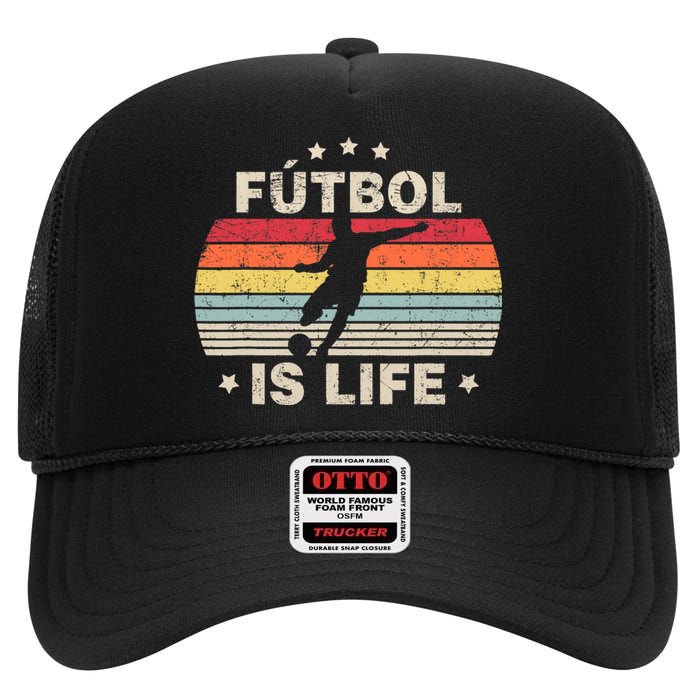 Futbol Is Life Soccer Funny Football Lover Vintage High Crown Mesh Back Trucker Hat