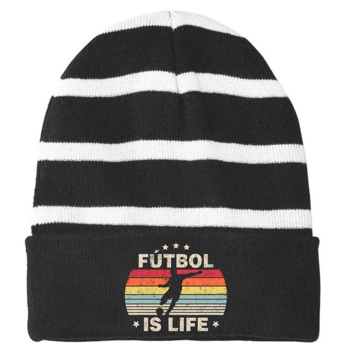 Futbol Is Life Soccer Funny Football Lover Vintage Striped Beanie with Solid Band