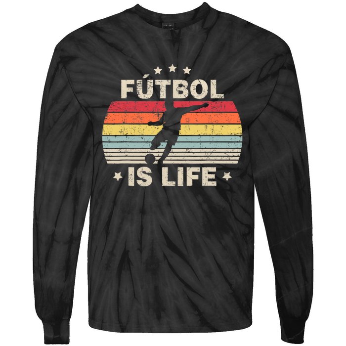 Futbol Is Life Soccer Funny Football Lover Vintage Tie-Dye Long Sleeve Shirt