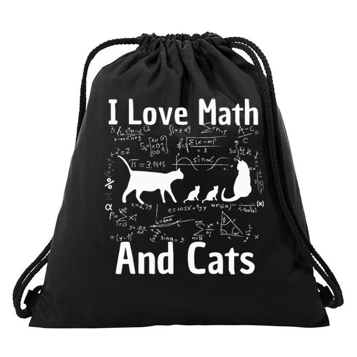 funny I Love Math And Cats Math Lover  Drawstring Bag