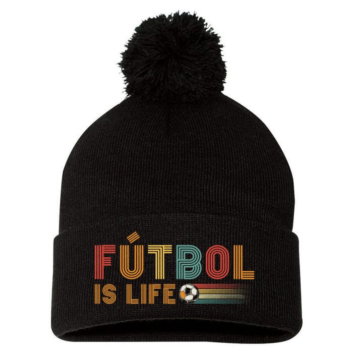 Futbol Is Life Football Lover Soccer Funny Vintage Pom Pom 12in Knit Beanie