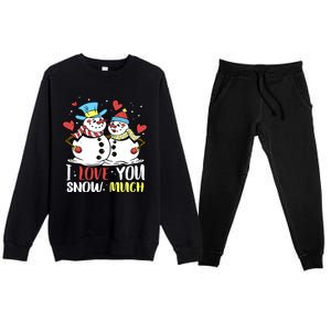 Funny I Love You Snow Much Snowman Women Premium Crewneck Sweatsuit Set