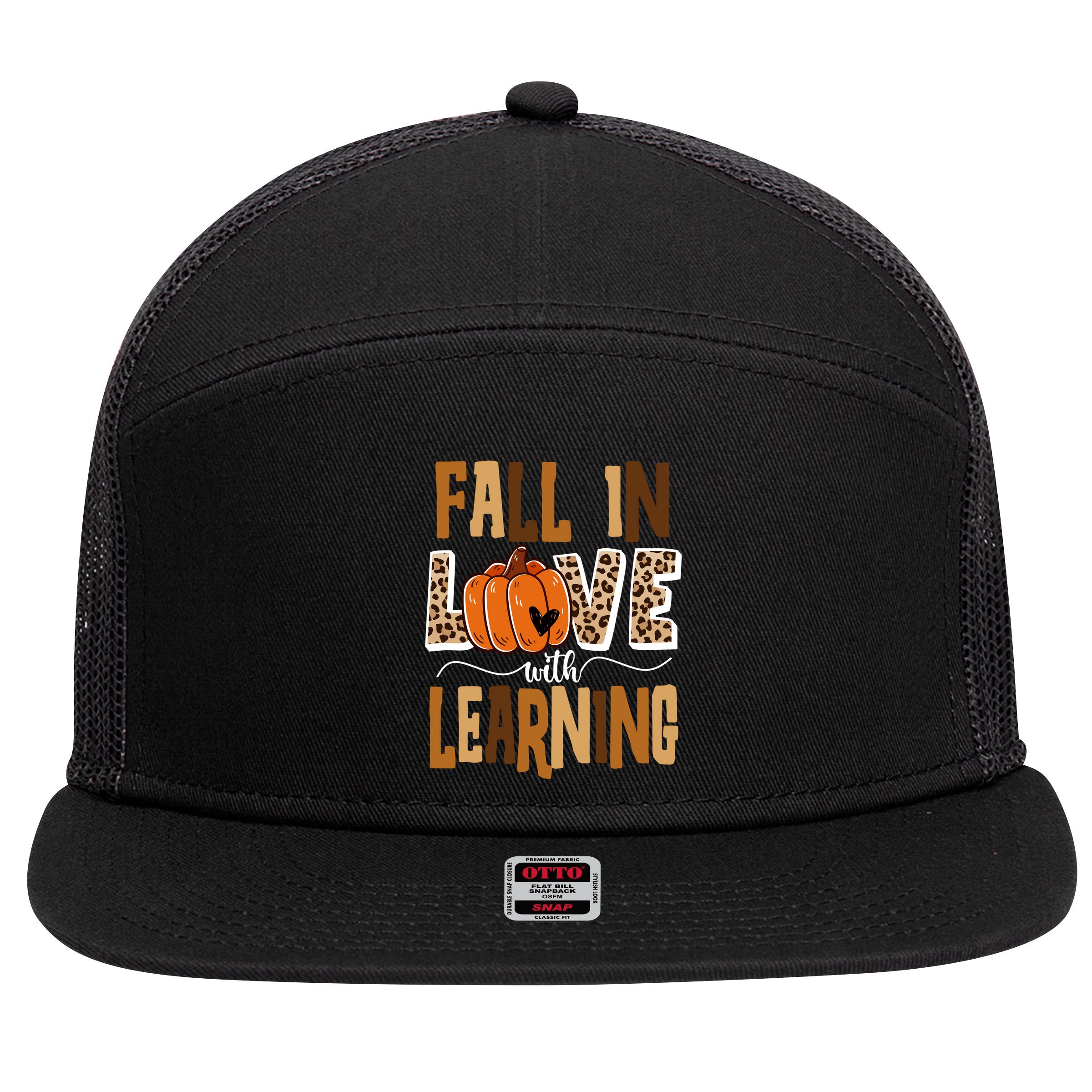Fall In Love With Learning Teacher Gift 7 Panel Mesh Trucker Snapback Hat