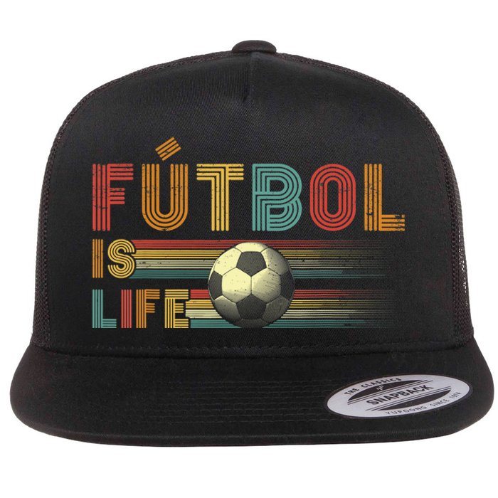 Futbol Is Life Football Lover Soccer Funny Vintage Flat Bill Trucker Hat