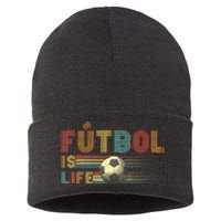 Futbol Is Life Football Lover Soccer Funny Vintage Sustainable Knit Beanie