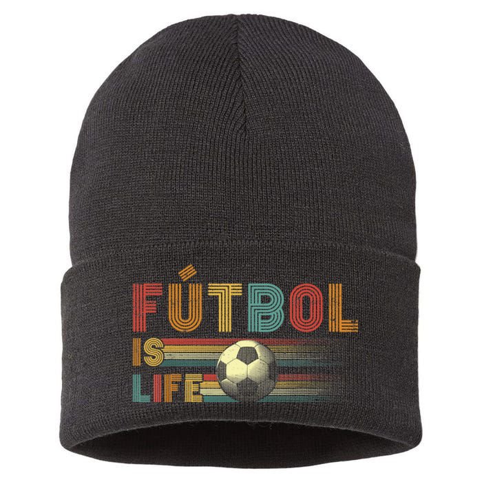 Futbol Is Life Football Lover Soccer Funny Vintage Sustainable Knit Beanie