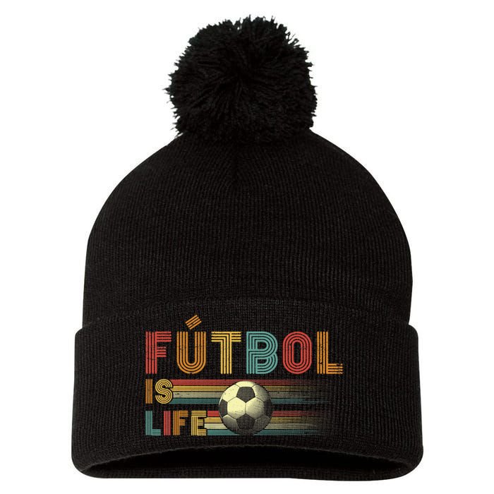 Futbol Is Life Football Lover Soccer Funny Vintage Pom Pom 12in Knit Beanie