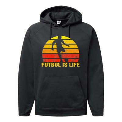 Futbol Is Life Vintage Soccer Player Sports Futbol Performance Fleece Hoodie