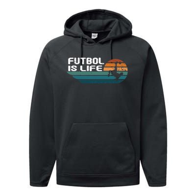 Fútbol Is Life Funny Vintage Football Lover Soccer Performance Fleece Hoodie