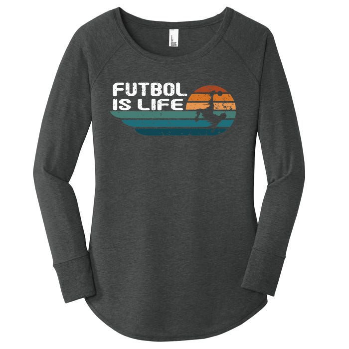 Fútbol Is Life Funny Vintage Football Lover Soccer Women's Perfect Tri Tunic Long Sleeve Shirt