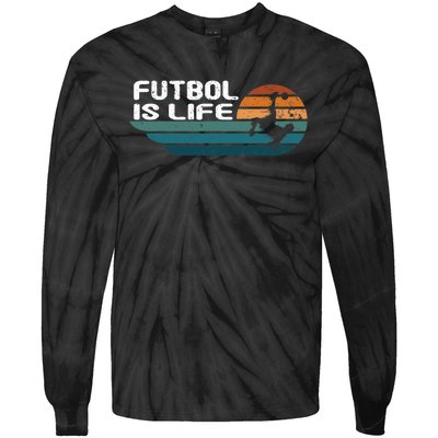 Fútbol Is Life Funny Vintage Football Lover Soccer Tie-Dye Long Sleeve Shirt