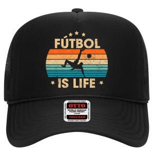 Futbol Is Life Retro Soccer Gift For Player High Crown Mesh Back Trucker Hat