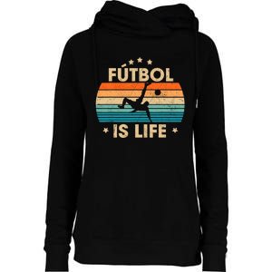 Futbol Is Life Retro Soccer Gift For Player Womens Funnel Neck Pullover Hood