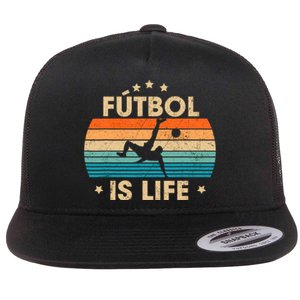 Futbol Is Life Retro Soccer Gift For Player Flat Bill Trucker Hat