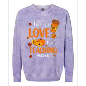 Fall In Love With Teaching 1st Grade Teacher Thanksgiving Colorblast Crewneck Sweatshirt