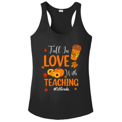 Fall In Love With Teaching 1st Grade Teacher Thanksgiving Ladies PosiCharge Competitor Racerback Tank