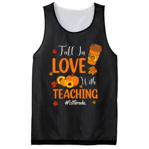 Fall In Love With Teaching 1st Grade Teacher Thanksgiving Mesh Reversible Basketball Jersey Tank