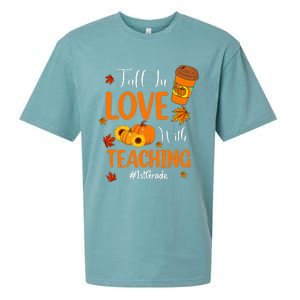 Fall In Love With Teaching 1st Grade Teacher Thanksgiving Sueded Cloud Jersey T-Shirt