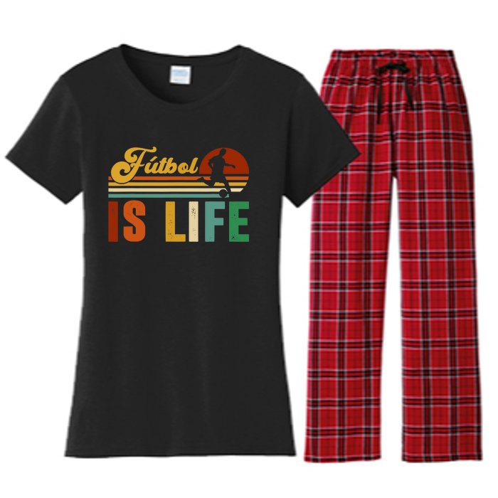 Futbol Is Life Soccer Funny Football Lover Vintage Women's Flannel Pajama Set