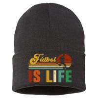 Futbol Is Life Soccer Funny Football Lover Vintage Sustainable Knit Beanie