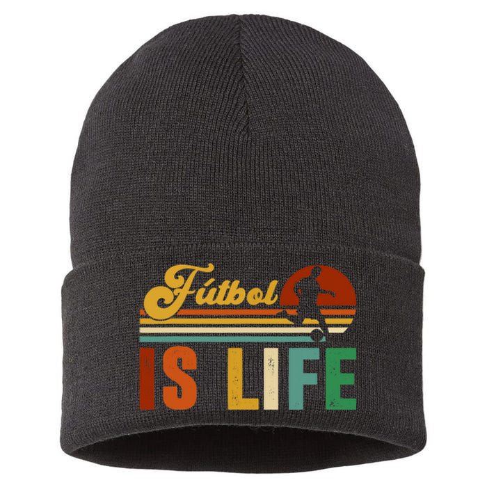 Futbol Is Life Soccer Funny Football Lover Vintage Sustainable Knit Beanie