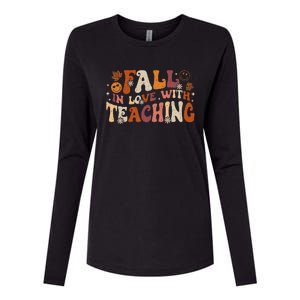 Fall In Love With Teaching Autum Thanksgiving Fall Teacher Womens Cotton Relaxed Long Sleeve T-Shirt