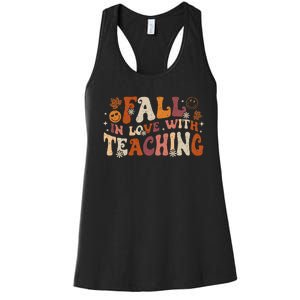 Fall In Love With Teaching Autum Thanksgiving Fall Teacher Women's Racerback Tank