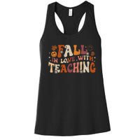 Fall In Love With Teaching Autum Thanksgiving Fall Teacher Women's Racerback Tank