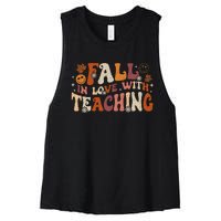 Fall In Love With Teaching Autum Thanksgiving Fall Teacher Women's Racerback Cropped Tank