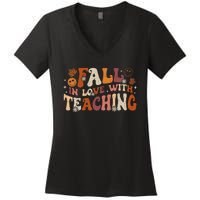 Fall In Love With Teaching Autum Thanksgiving Fall Teacher Women's V-Neck T-Shirt