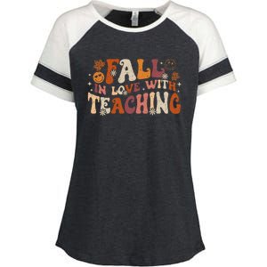 Fall In Love With Teaching Autum Thanksgiving Fall Teacher Enza Ladies Jersey Colorblock Tee