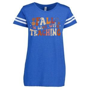 Fall In Love With Teaching Autum Thanksgiving Fall Teacher Enza Ladies Jersey Football T-Shirt