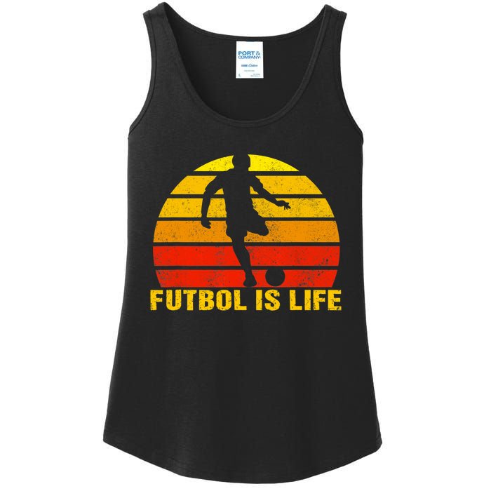 Futbol Is Life Vintage Soccer Player Sports Futbol Ladies Essential Tank