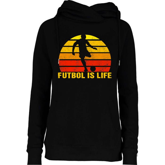 Futbol Is Life Vintage Soccer Player Sports Futbol Womens Funnel Neck Pullover Hood