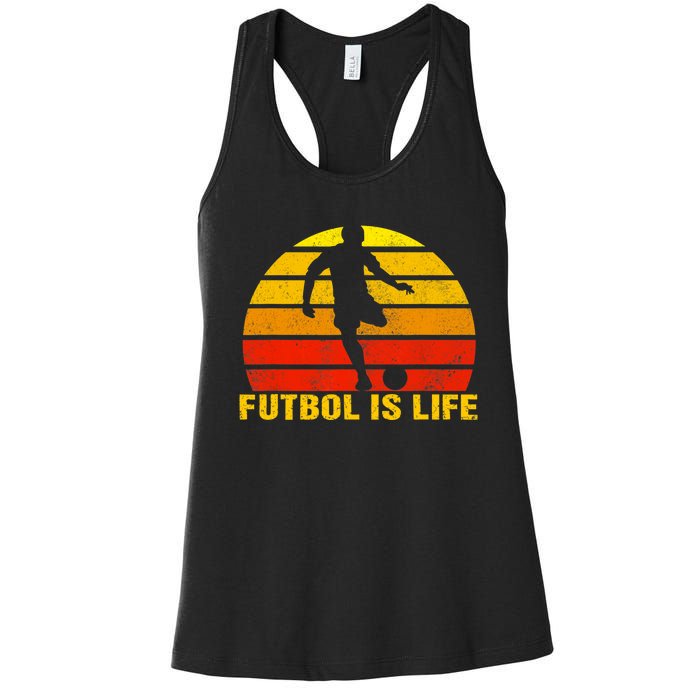 Futbol Is Life Vintage Soccer Player Sports Futbol Women's Racerback Tank