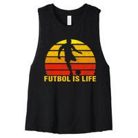 Futbol Is Life Vintage Soccer Player Sports Futbol Women's Racerback Cropped Tank