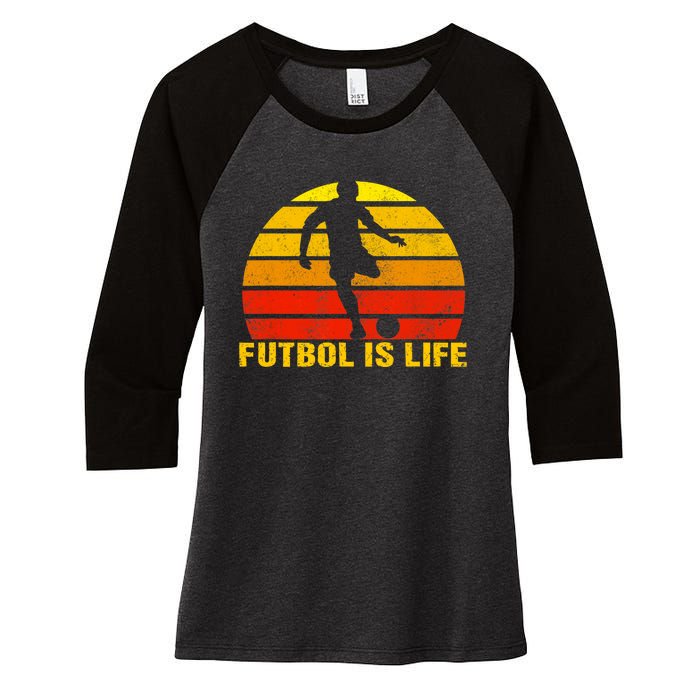 Futbol Is Life Vintage Soccer Player Sports Futbol Women's Tri-Blend 3/4-Sleeve Raglan Shirt