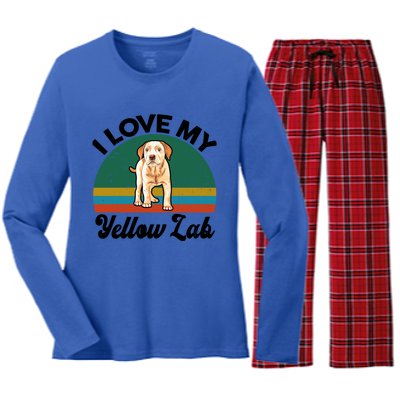 Funny I Love My Yellow Lab Labrador Retriever Mom Dad Lover Gift Women's Long Sleeve Flannel Pajama Set 