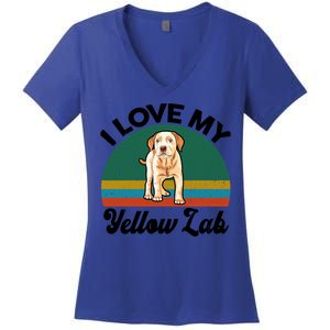 Funny I Love My Yellow Lab Labrador Retriever Mom Dad Lover Gift Women's V-Neck T-Shirt