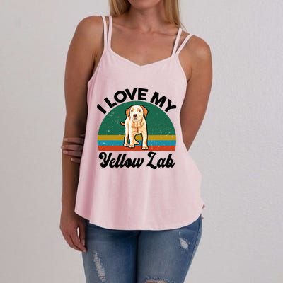 Funny I Love My Yellow Lab Labrador Retriever Mom Dad Lover Gift Women's Strappy Tank