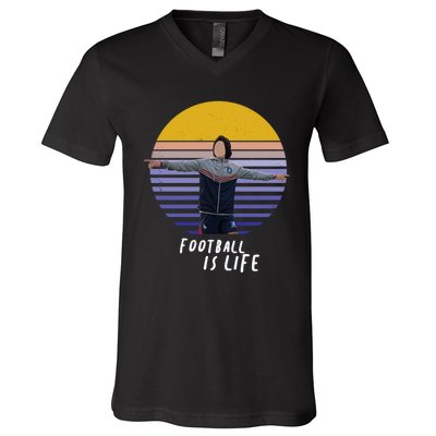 Football Is Life Vintage Sunset V-Neck T-Shirt