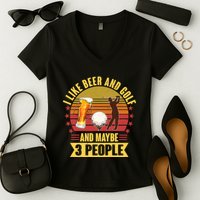 Funny I Like Beer And Golf And Maybe 3 People Women's V-Neck T-Shirt