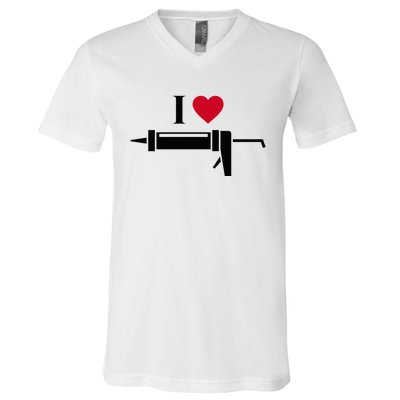 Funny I Love Caulk Handyman and Handy Woman Design  V-Neck T-Shirt