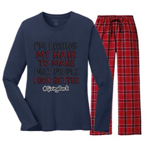 Funny I’M Losing My Hair Make Ugly People Look Better Women's Long Sleeve Flannel Pajama Set 