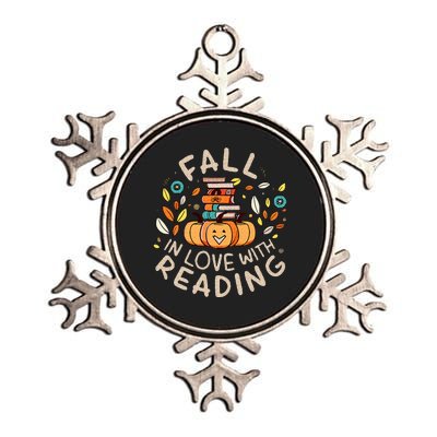 Fall In Love With Reading Book Autumn Pumpkins And Teachers Metallic Star Ornament