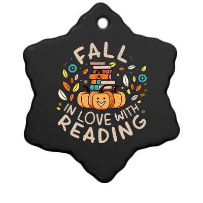 Fall In Love With Reading Book Autumn Pumpkins And Teachers Ceramic Star Ornament