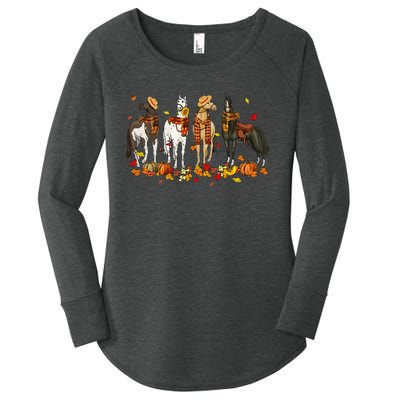 Fall In Love With Cute Horses Thanksgiving Happy Fall Season Women's Perfect Tri Tunic Long Sleeve Shirt