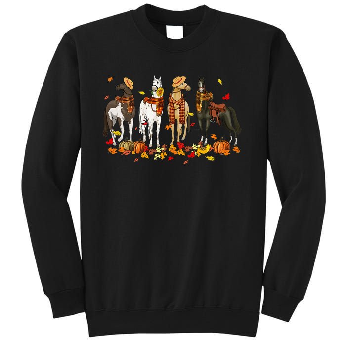 Fall In Love With Cute Horses Thanksgiving Happy Fall Season Tall Sweatshirt